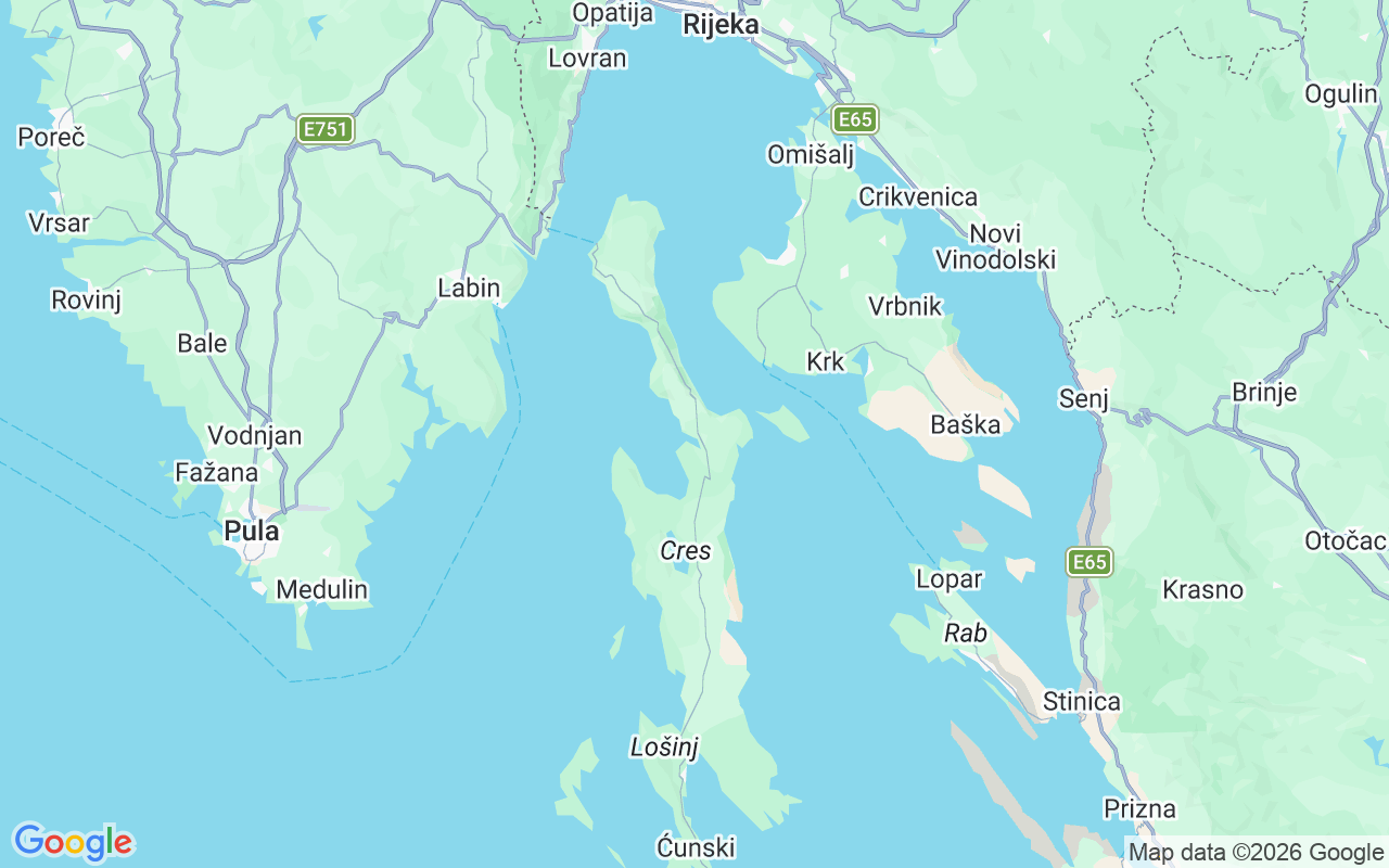 De locatie van RIB: Cres, Kroatië