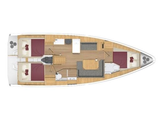 Sailboat  Bavaria C38 /3cab Plattegrond van de boot
