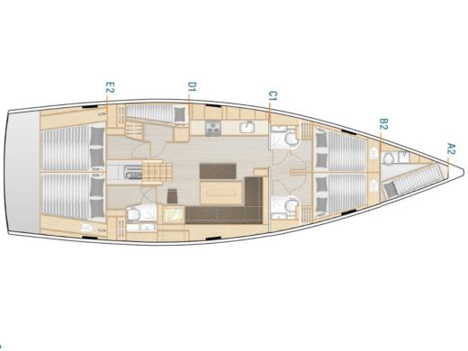 Sailboat  Hanse 508 Plattegrond van de boot