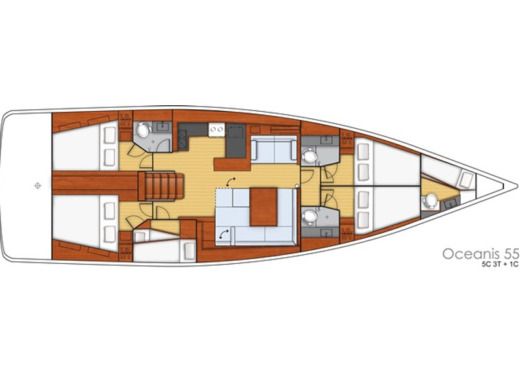 Sailboat Beneteau Oceanis 55 Plattegrond van de boot