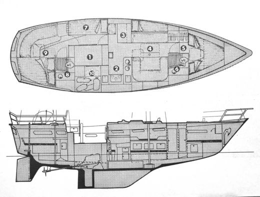 Sailboat Wauquiez Amphitrite 43 Σχέδιο κάτοψης σκάφους