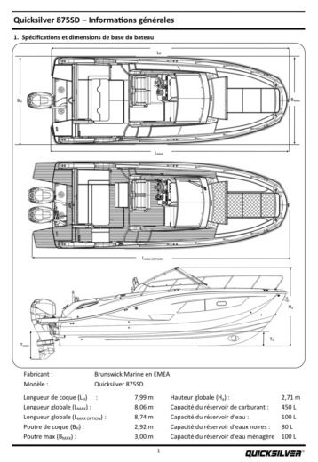 Motorboat Quicksilver Sundeck 875 Boat layout