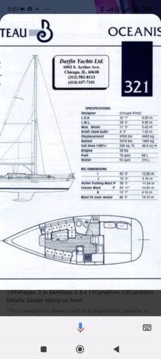 Sailboat BENETEAU OCEANIS 321 boat plan
