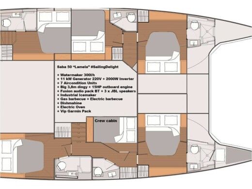 Catamaran  Saba 50 Boat layout