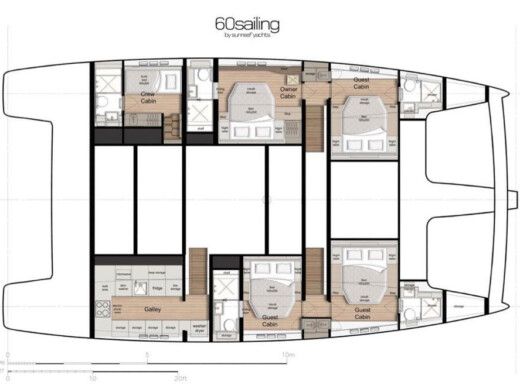 Catamaran  Sunreef 60 (23) Plattegrond van de boot