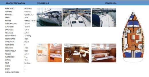 Sailboat Beneteau Cyclades 50.4 Plattegrond van de boot
