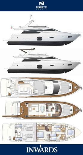 Motor Yacht Ferretti 70 Plattegrond van de boot