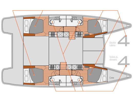 Catamaran  Helia 44 (4 cabs) Boat layout
