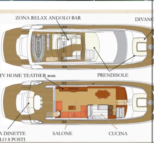 Motor Yacht Luxury yacht Filippetti 24 metri Plattegrond van de boot