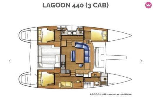 Catamaran LAGOON 440 version propriétaire Plattegrond van de boot