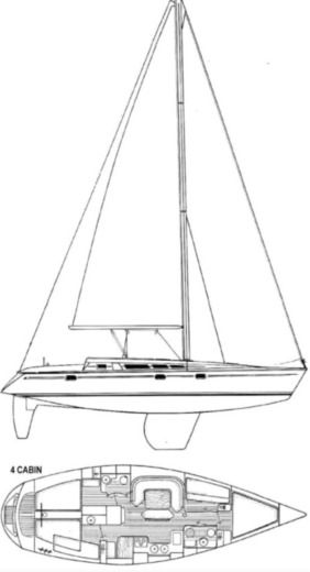 Sailboat Jeanneau Sun Odyssey 44 Σχέδιο κάτοψης σκάφους