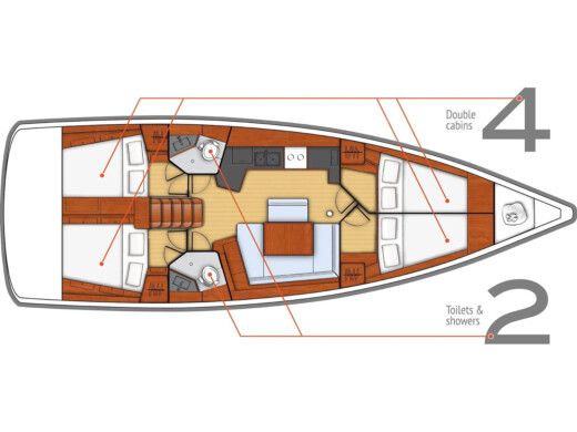 Sailboat  Oceanis 45 (4 cabins) boat plan