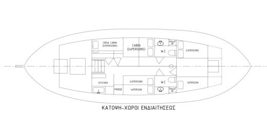 Sailboat Traditional trechandiri sailboat Gaff cutter 50ft Σχέδιο κάτοψης σκάφους