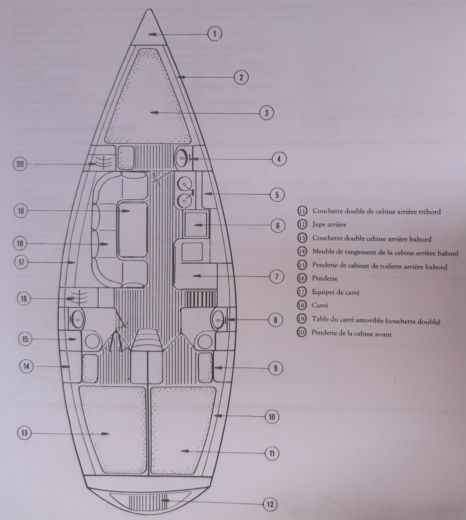 Sailboat Jeanneau Sun charm 39 Plattegrond van de boot
