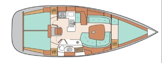 Sailboat Beneteau Oceanis Clipper 361 Plattegrond van de boot